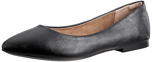 Amazon Essentials Women's Pointed-Toe Ballet Flats, Black Faux Leather, 7