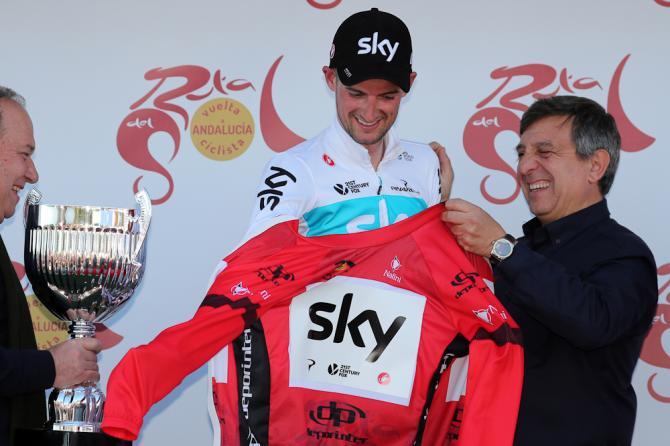 Wout Poels puts on Ruta del Sol's red jersey after winning stage 2