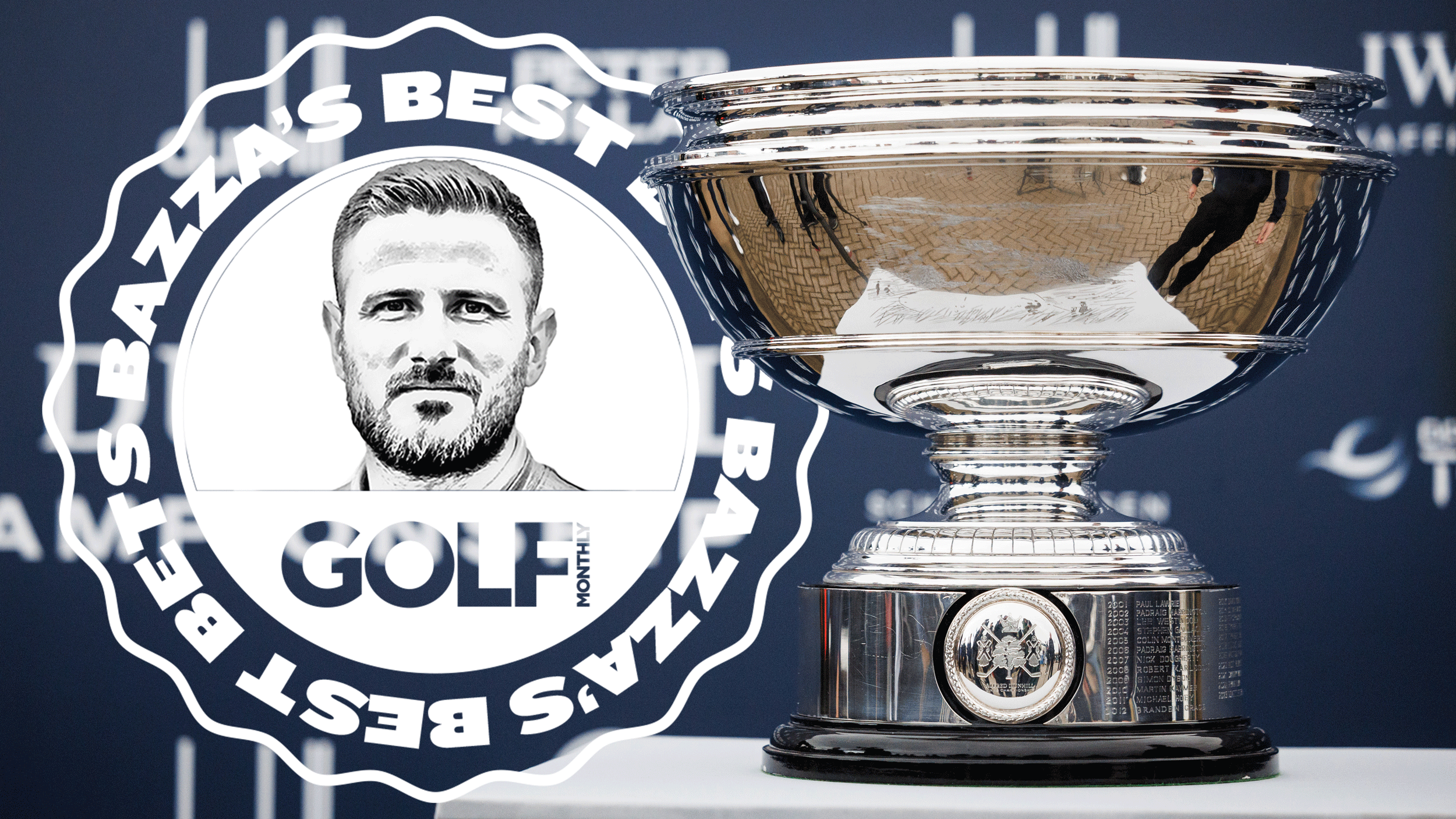 Alfred Dunhill Links Championship trophy with an inset image of bazza's best bets logo
