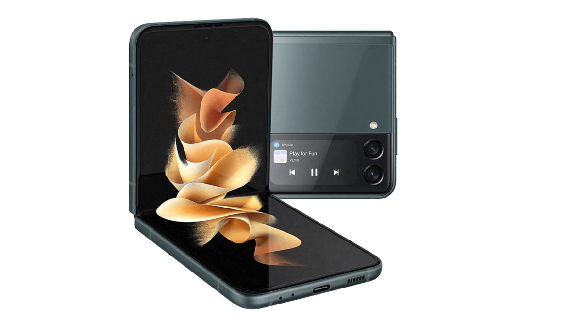 Samsung Galaxy Z Flip 3 vor einem weißen Hintergrund