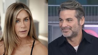 Jennifer Aniston in a black tube top for Smart Water ad, Jim Curtis in a black button up on Today on NBC (2026).