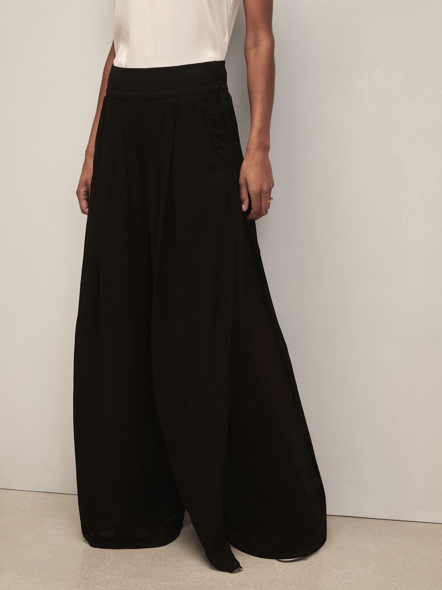 Petite Reiss | Royal Ballet Chiffon Trousers in Black