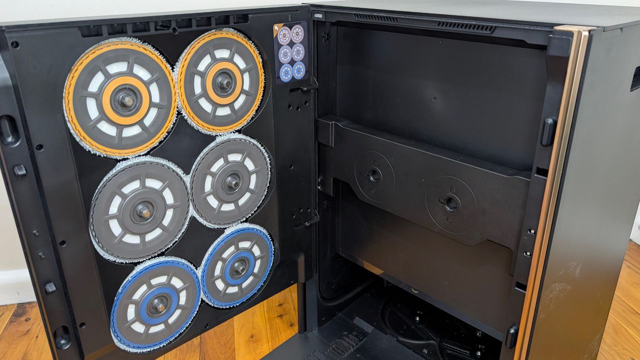 Dreame Matrix10 Ultra base station showing mop pads stored inside