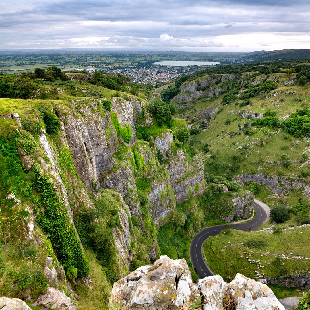 The windy road through Cheddar Gorge.