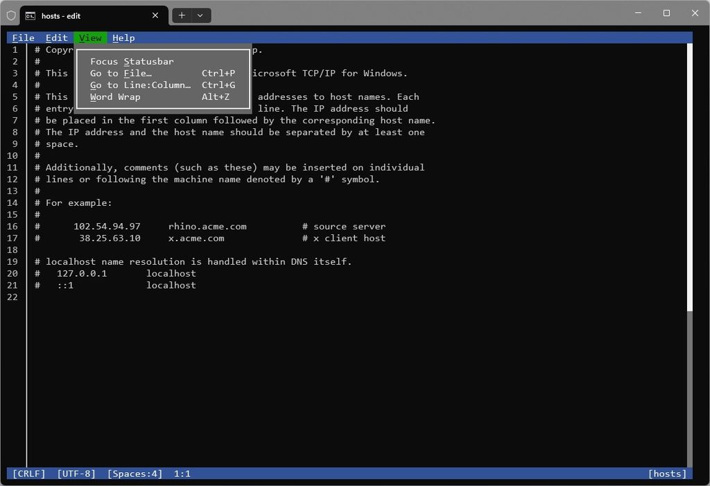 Microsoft Edit command tool