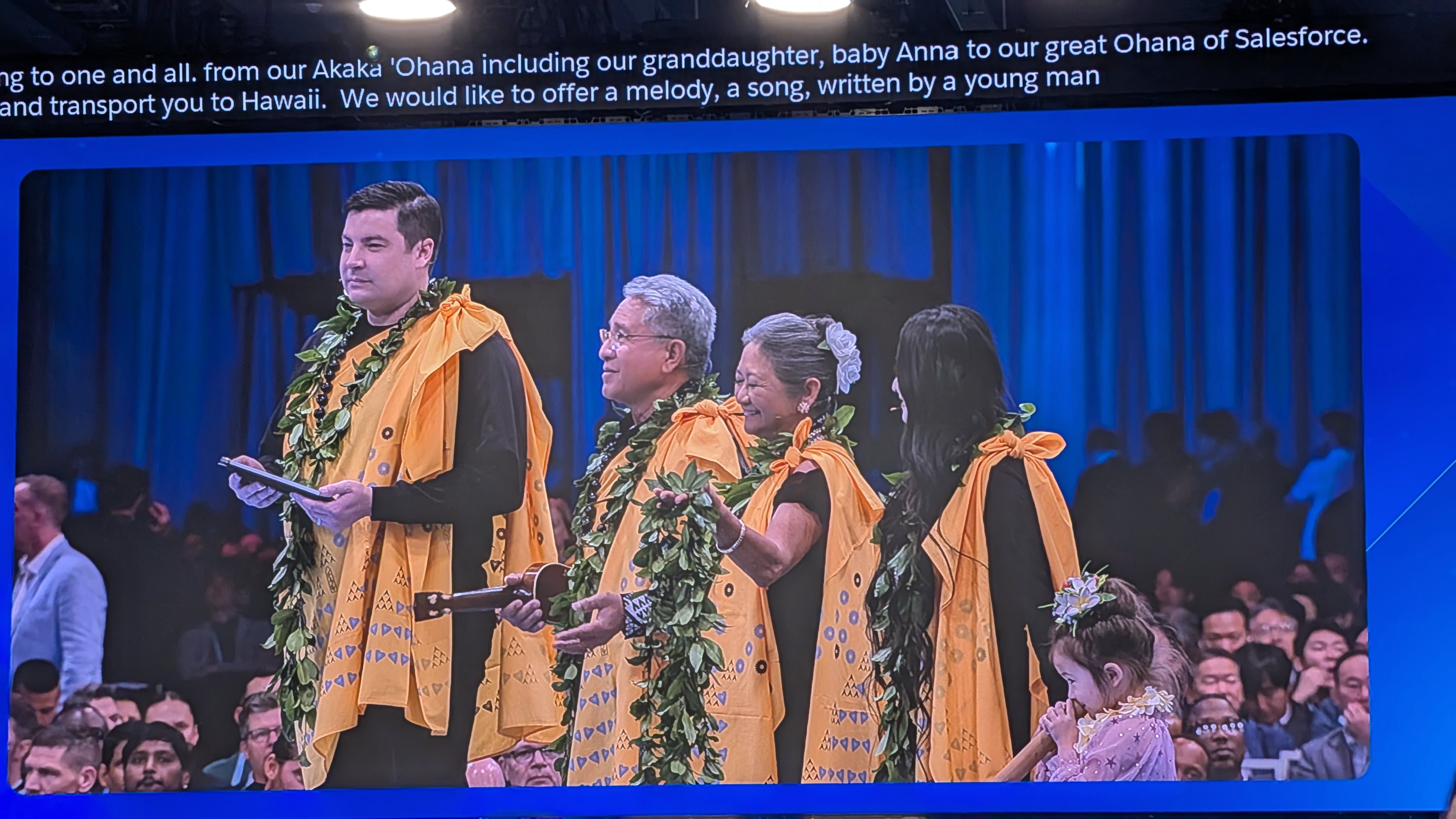A photo of Hawaiian performers at Salesforce Dreamforce 2025.