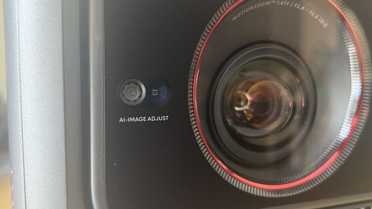 Close up on AI-Image Adjust sensor on Anker Nebula X1 projector
