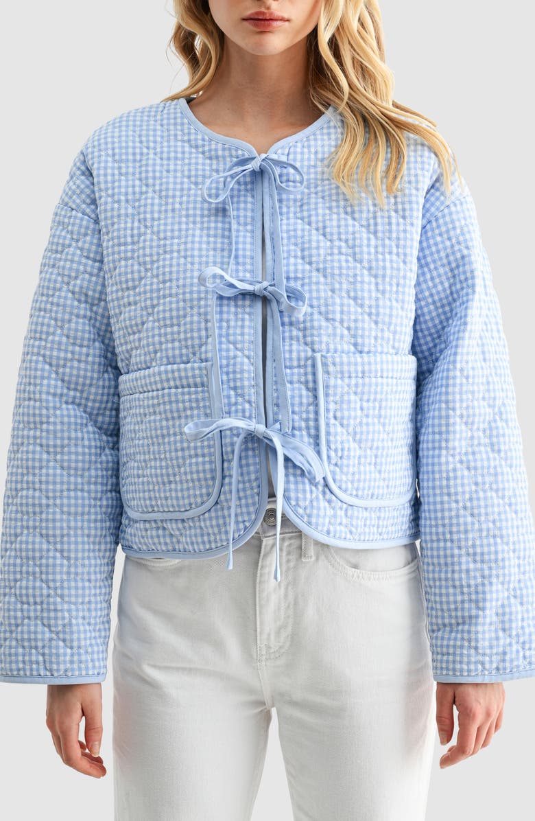 Gingham Tie Front Quilted Jacket