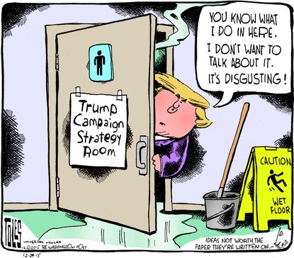 Political cartoon U.S. Donald Trump Bathroom