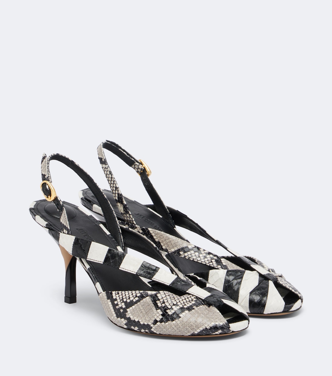 Poisson Snake-Effect Leather Slingbacks in Black - Jacquemus