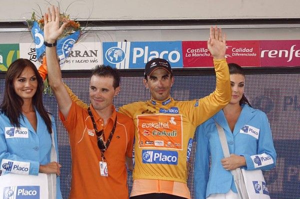 Samuel Sanchez, the Olympic gold medalist, joins Martinez on the podium.