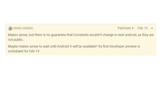Android V comment regarding release