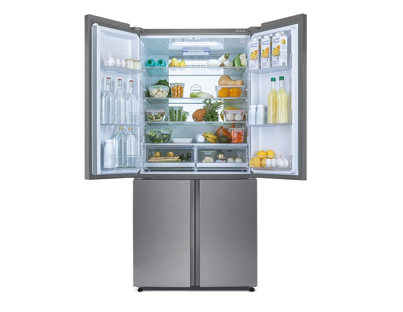 Haier Cube Series Fridge Freezer open with food inside it