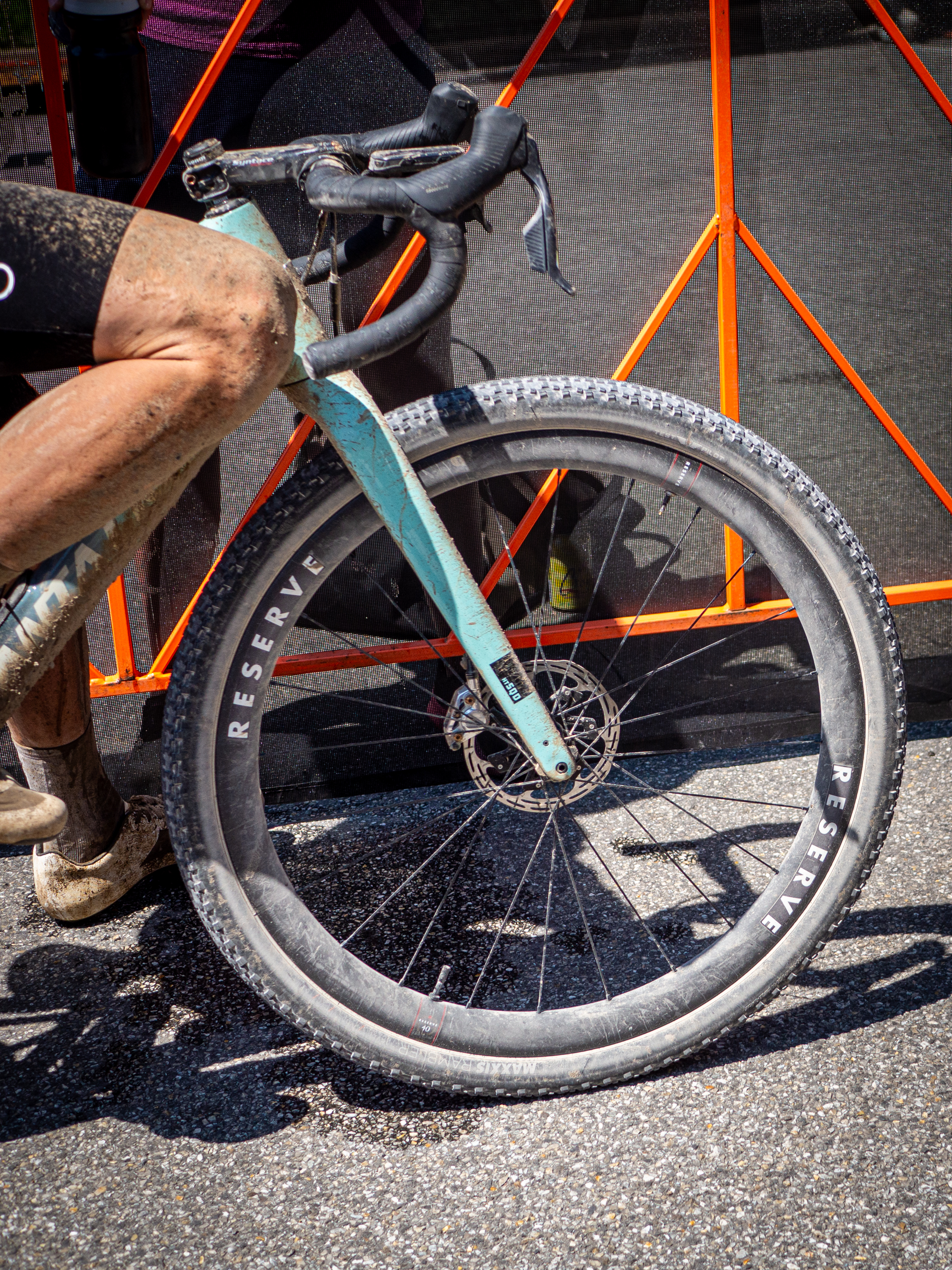 A photo of Keegan Swenson's bike wheel, each with two valves