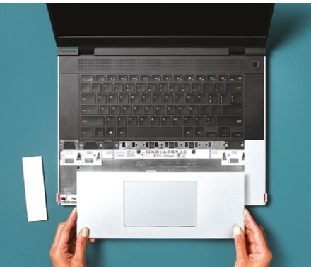 Top-down view of the Framework Laptop 16's touchpad and keyboard