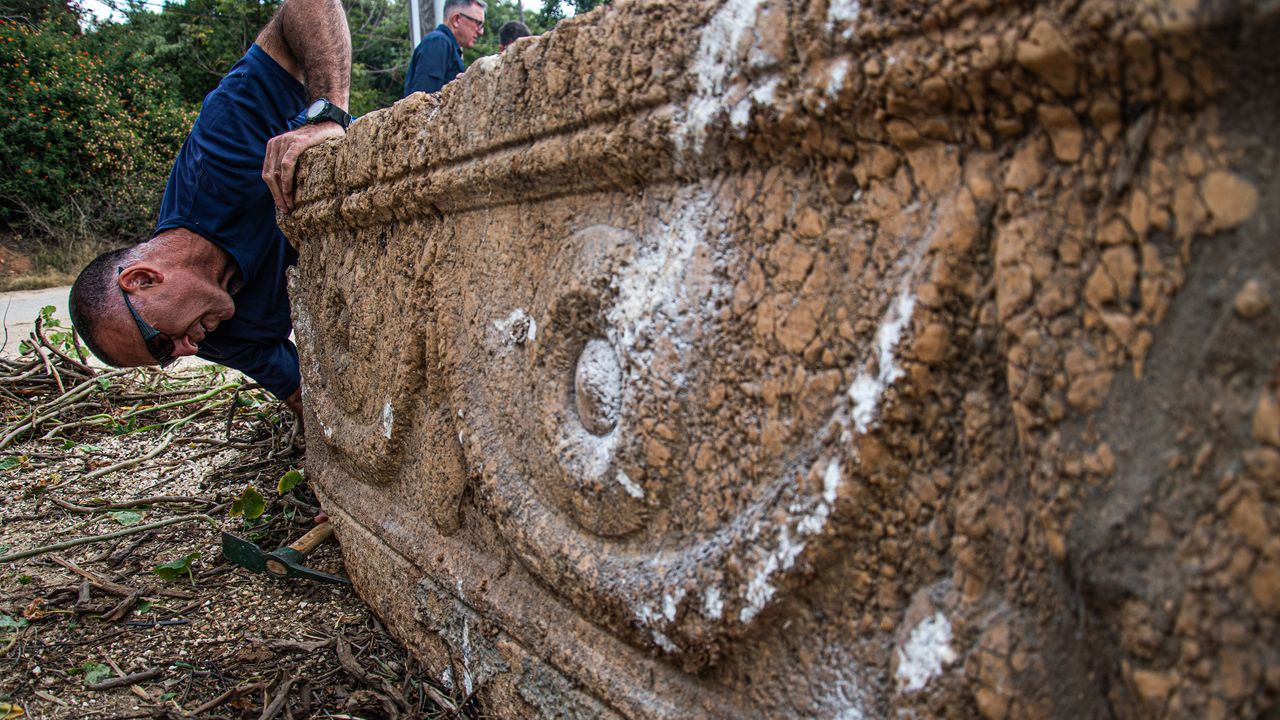 The two ancient stone coffins are thought to date from about 1800 years ago when the region that is now Israel was ruled by the Roman Empire.
