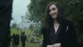 Penelope Fittes (Morven Christie) in a black coat in Lockwood & Co. episode 3