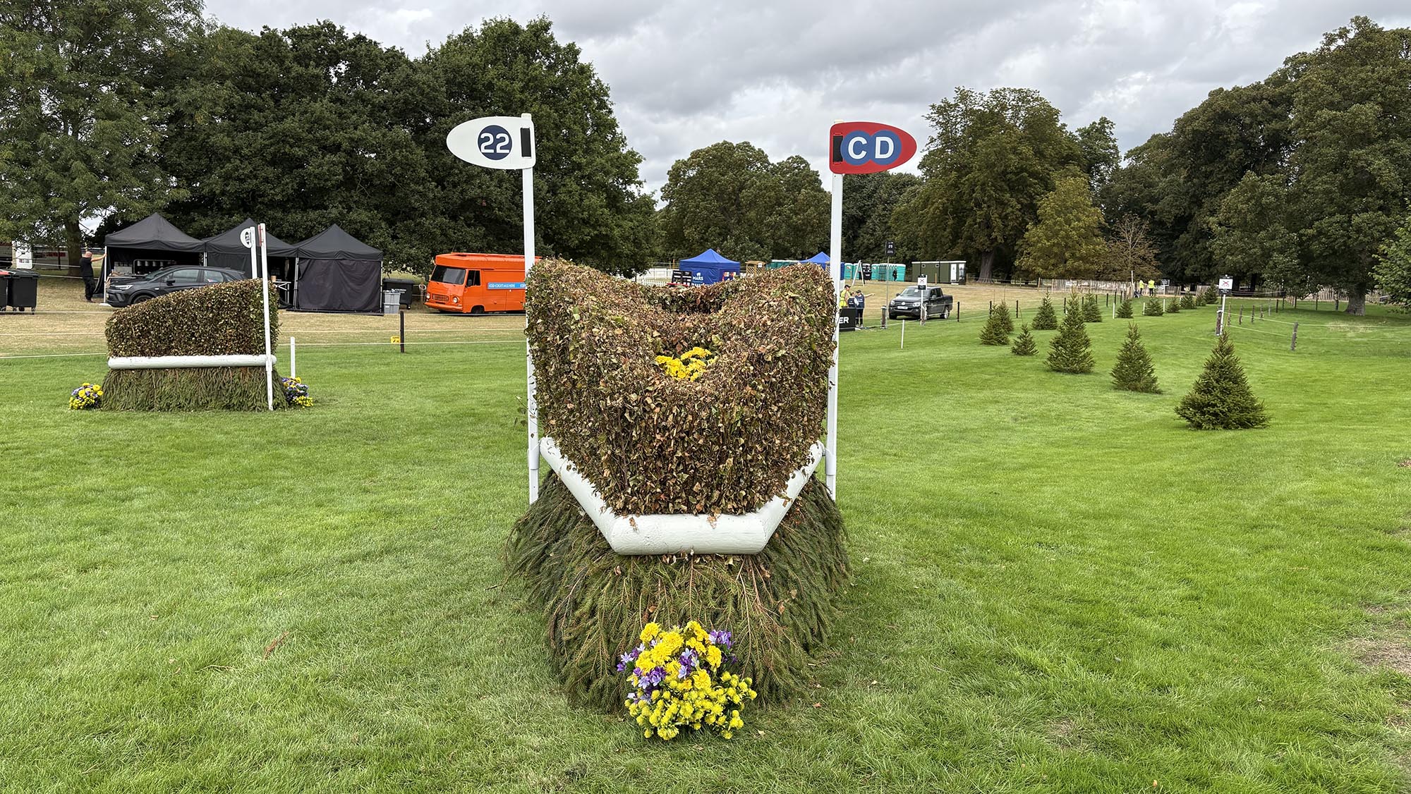 Triple brush arrowhead fence on the Burghley cross-country course 2026