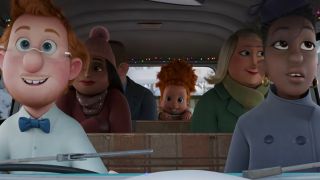 The parents (and Evie) in the van in That Christmas