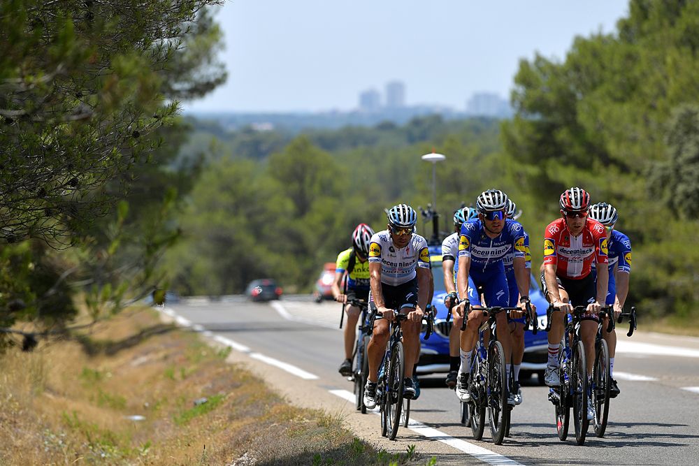 Deceuninck-QuickStep riders out for an easy spin during the second rest day at the Tour de France