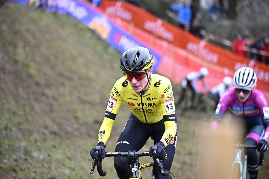 Dutch Marianne Vos pictured in action during the women's elite race at the Cyclocross World Cup cyclocross event in Besancon, France, , the eighth stage (out of 12) in the World Cup of the 2023-2024 season.
BELGA PHOTO JASPER JACOBS (Photo by JASPER JACOBS / BELGA MAG / Belga via AFP)