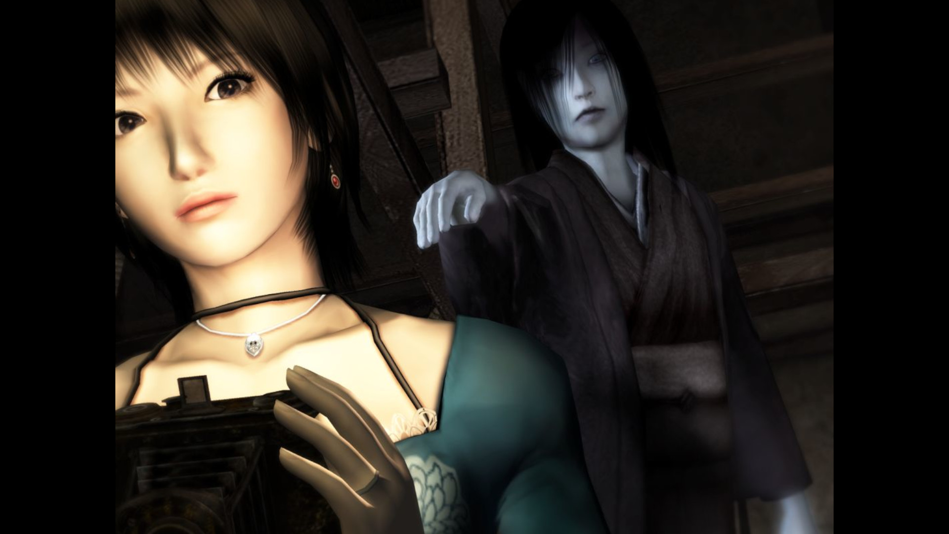 A ghost reaches out from behind in Fatal Frame 3 (AKA Project Zero 3)