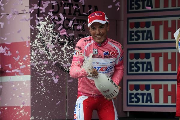Maglia rosa Joaquim Rodriguez (Katusha) celebrates another day in the Giro lead.