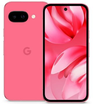 A leaked render of the Pixel 9a in a Peony (Pink) color option. The display features slightly thicker bezels compared to the flagship Pixel 9 series and a camera visor that's flush to its rear panel.