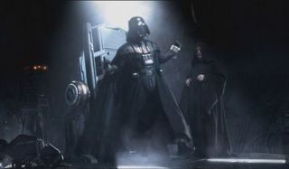 Star Wars Revenge Of The Sith Vader breaks his shackles to scream next to the Emperor