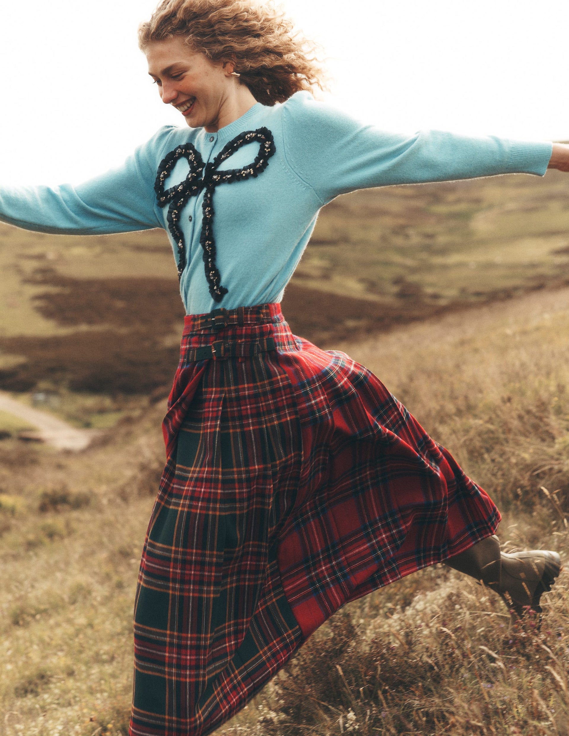 Pleated Midi Kilt-Hotch Check