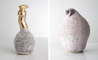 'Red Father Accretion' vase and 'Large Marge Dong On Stomach Accretion' vase