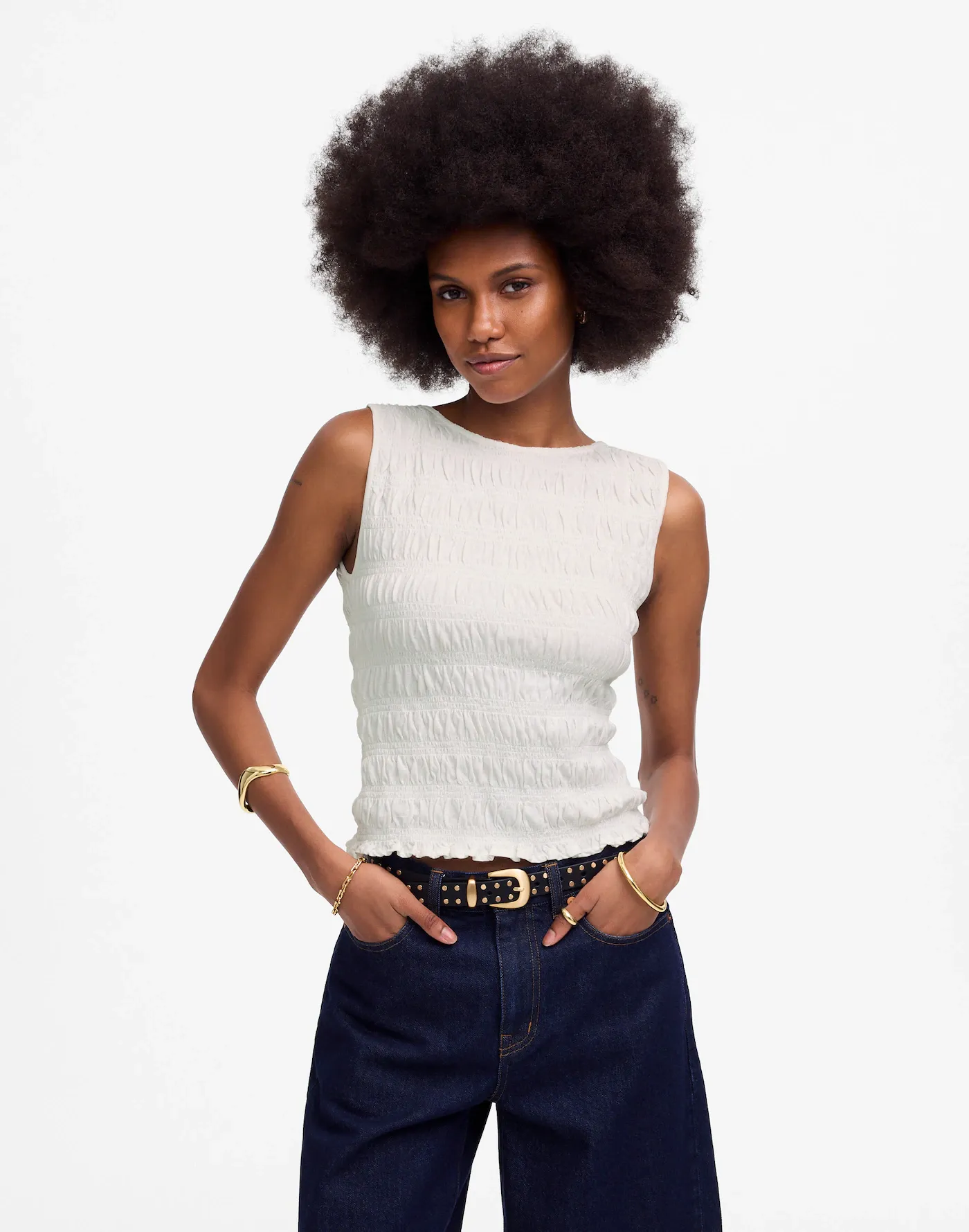 MW, Smocked Boatneck Tank