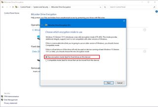 BitLocker second drive fixed drive new encryption mode