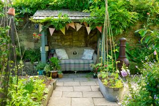 garden in Bath with outdoor covered seating area in vegetable garden