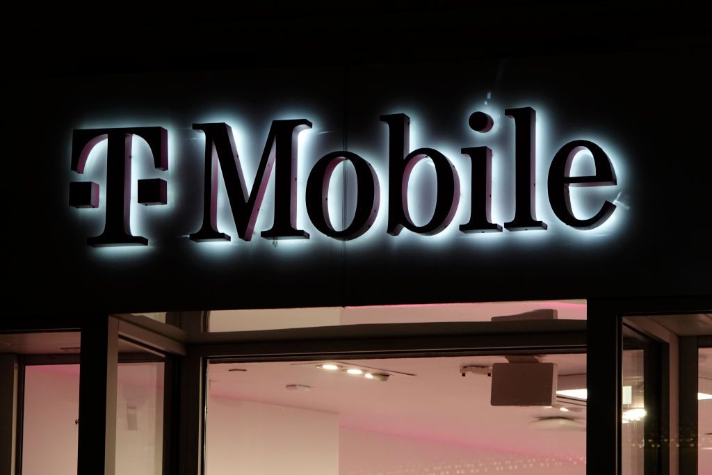 The T-Mobile logo is displayed outside of their store at Fashion Valley, an upscale shopping mall in San Diego, California