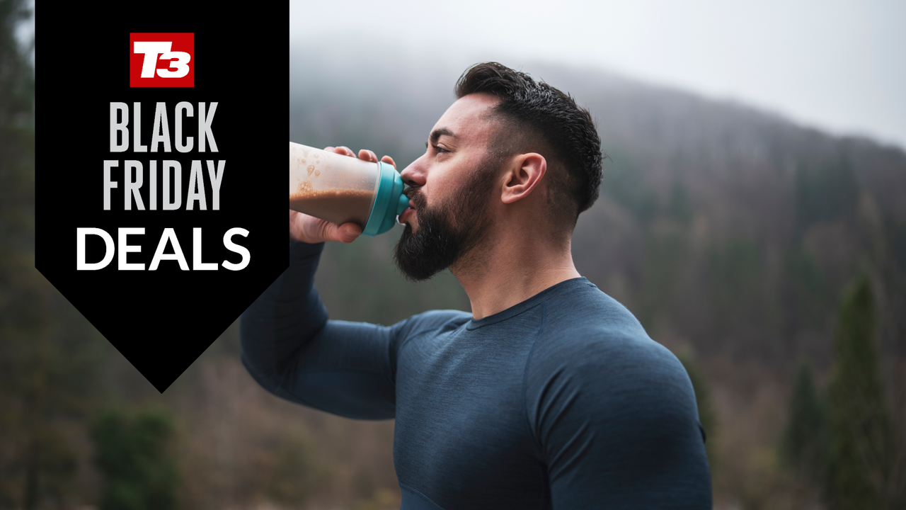 man drinking protein