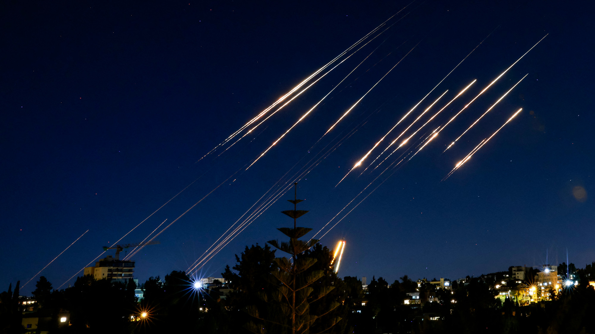 Missiles in the sky above Israel
