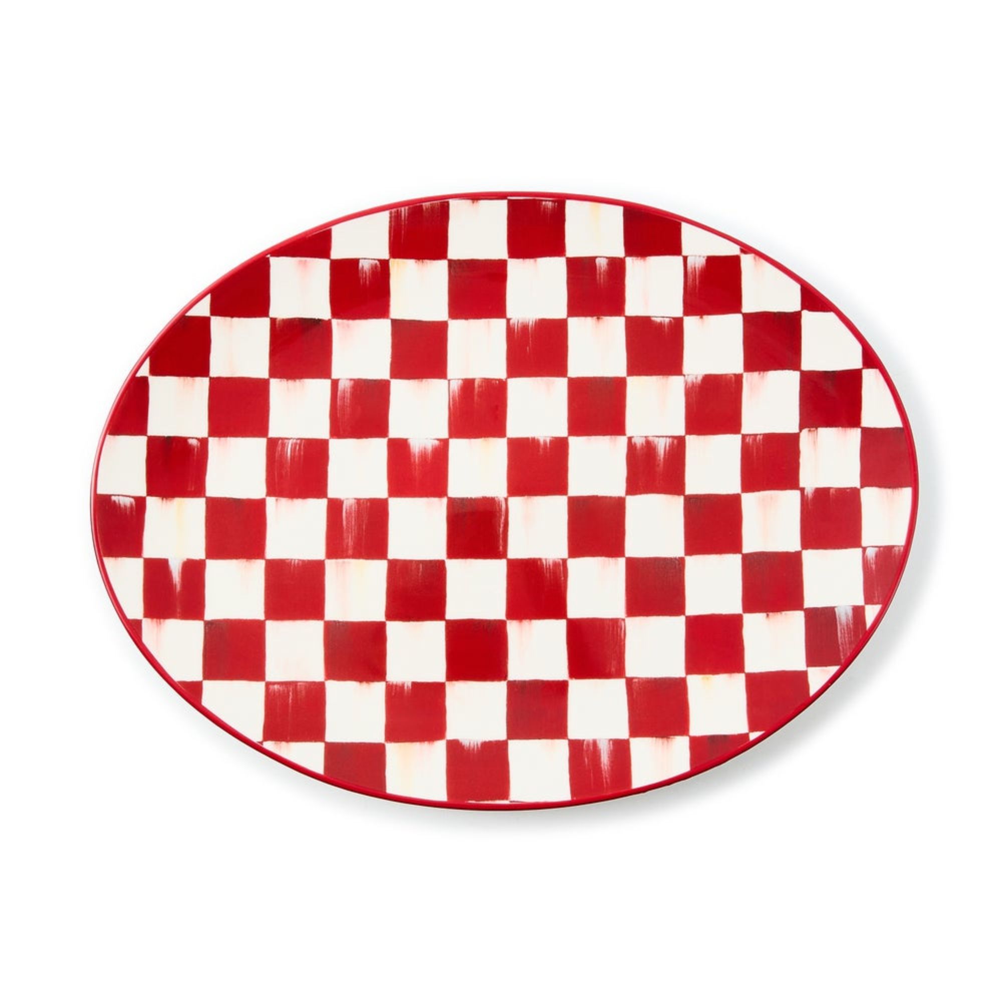 Red and white check oval platter