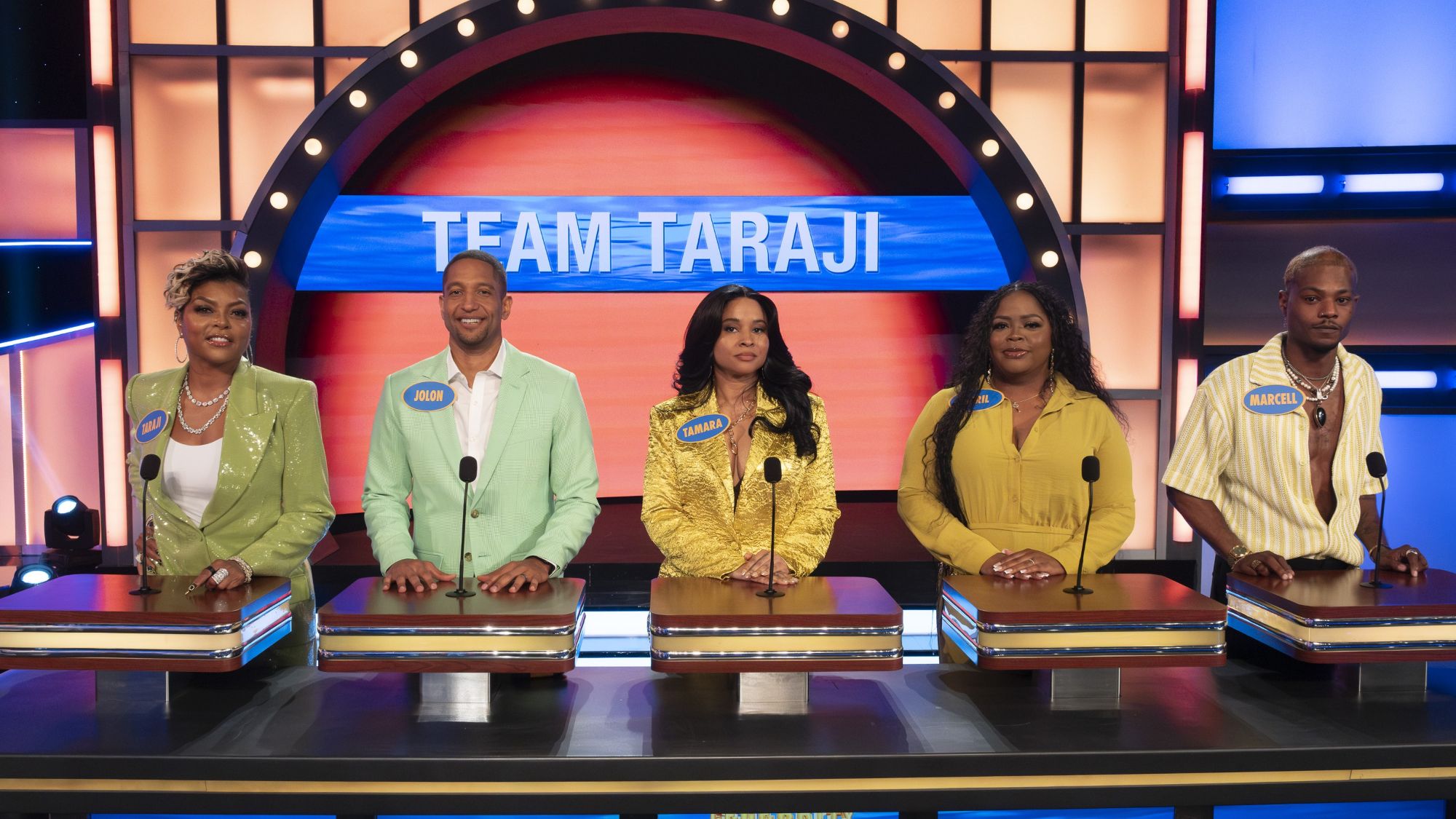 Taraji P. Henson, Jolon Shields, Tamara Allen, April Henson and Marcell Johnson on Celebrity Family Feud