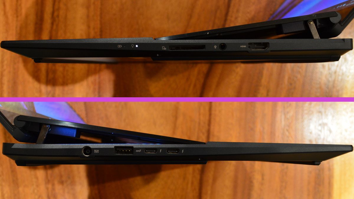 An Asus Zenbook Pro 16X OLED on a wooden table
