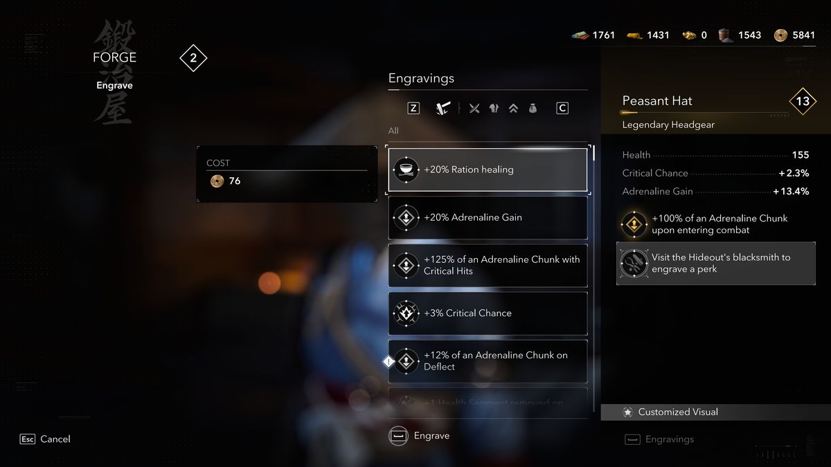 Assassin's Creed Shadows rations upgrades - An engraving that increases ration efficiency.