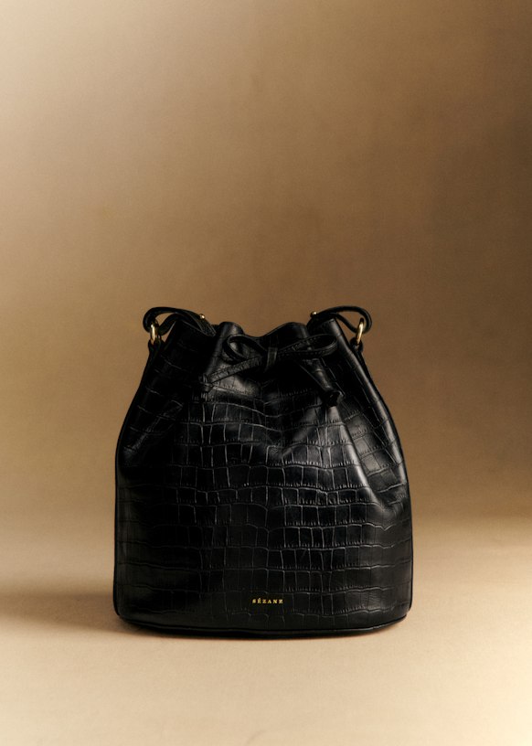 Farrow Bag - Black Crocodile Print - Vegetable Tanned, Crocodile Embossed Smooth Bovine Leather - S&eacute;zane