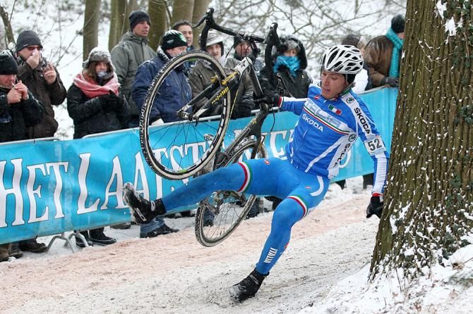 Enrico Franzoi loses traction in Hoogerheide