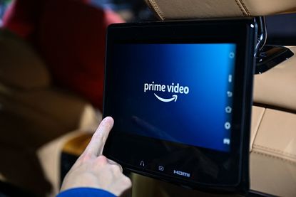 Amazon Prime Video logo displayed on an in-car entertainment system screen