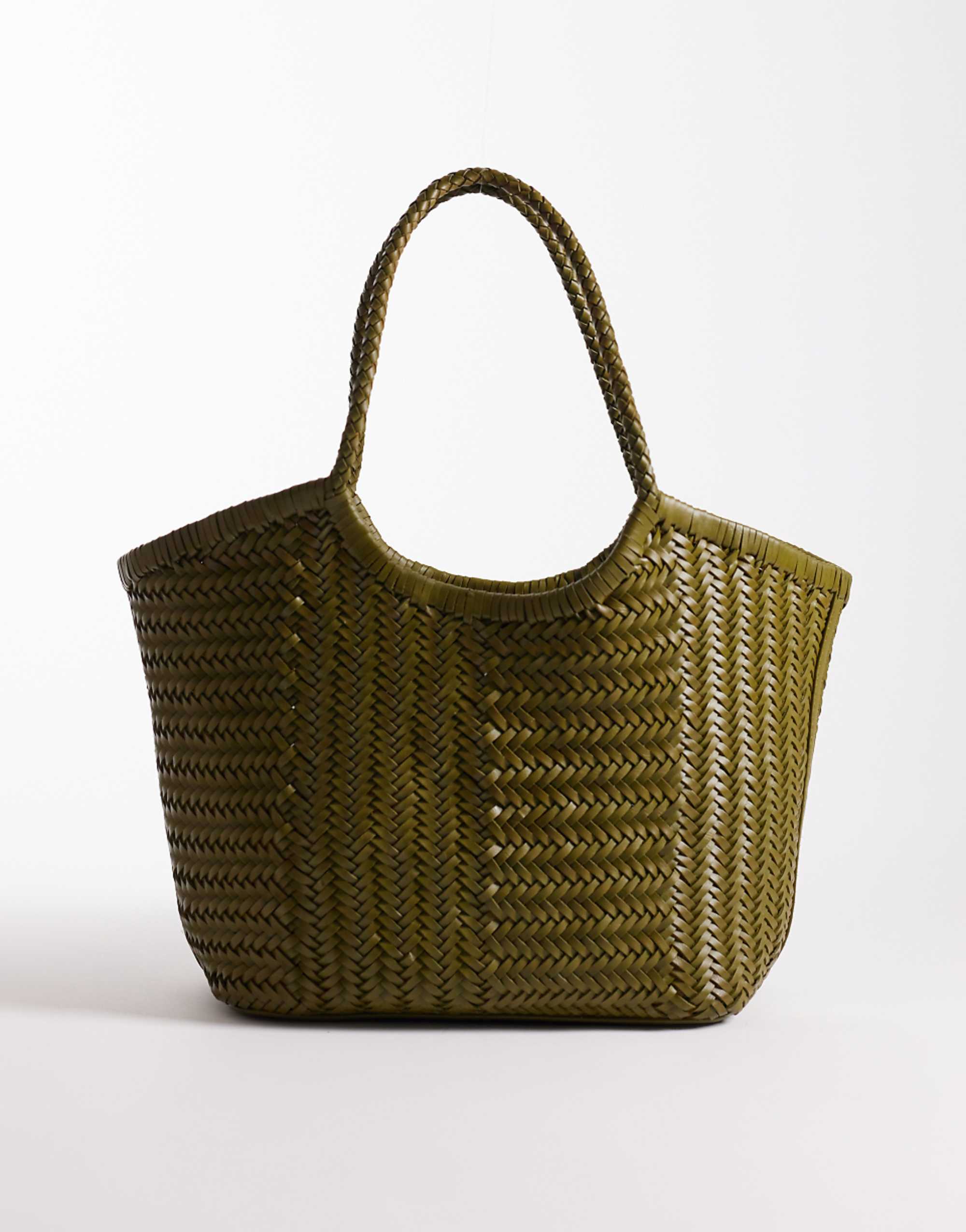 Asos Design Leather Weave Basket Bag in Khaki