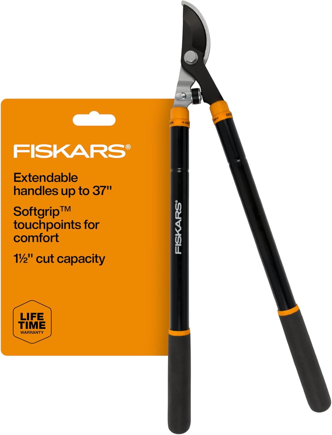 Fiskars Loppers for Tree Trimming, Heavy Duty, With Extendable Handle (24.5"-37" Range), Sharp Bypass Steel Blade Tree Branch Cutter Up to 1.5-Inch Diameter Cut Capacity