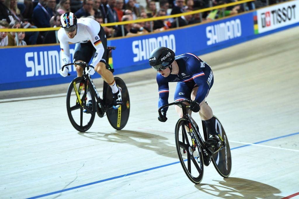 Sebastien Vigier (France) and Germany's Maximilian Levy compete in the men's sprint bronze medal race