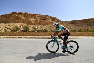 ALMUZAHMIYA SAUDI ARABIA FEBRUARY 07 Start Suleiman Kangangi of Kenya and Team Bike AID during the 1st Saudi Tour 2020 Stage 4 a 137km stage from Wadi Namar Park to Al Muzahimiya King Saud University SaudiTour on February 07 2020 in AlMuzahmiya Saudi Arabia Photo by Stuart FranklinGetty Images