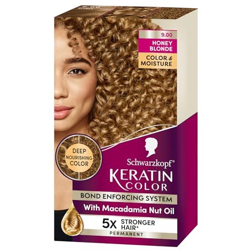 Schwarzkopf Keratin Color Permanent Hair Dye Cream, 9.00 Honey Blonde, 1 Application - Professionally Inspired Hair Color Enriched With Keratin and Macadamia Nut Oil - Hair Dye With Pre-Serum, All Hair Types