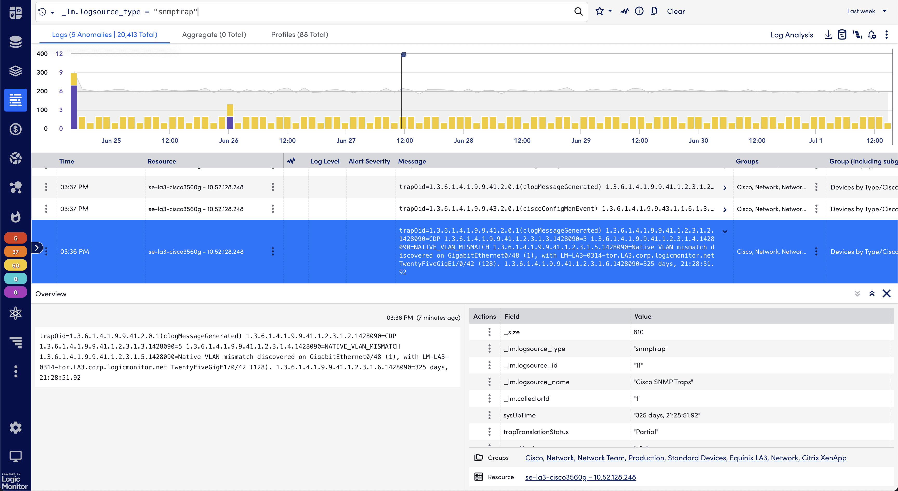 Screen grab SNMP LogicMonitor